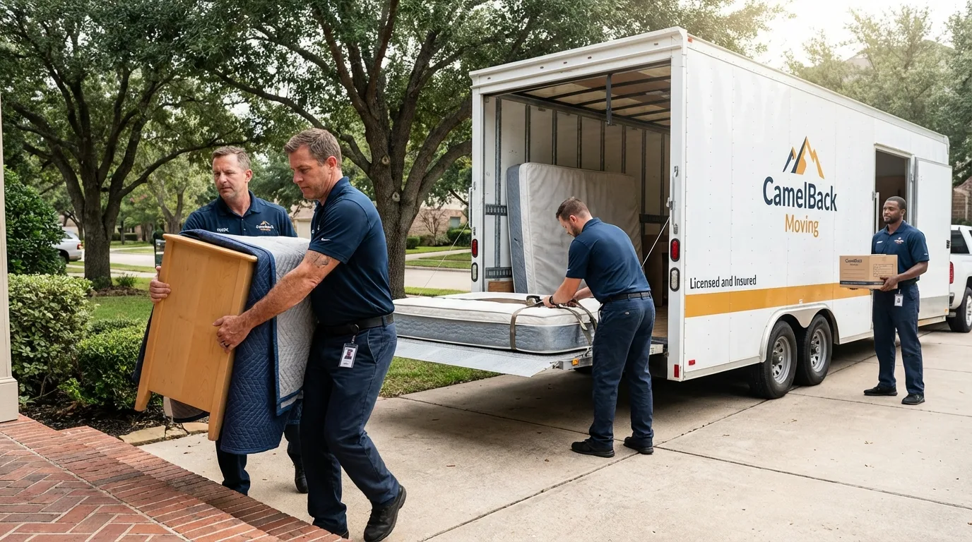 Crew loading residential truck for cross-state move from Bloomfield Hills, MI