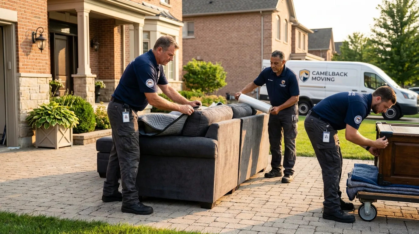 Large estate moving crew wrapping furniture in Bloomfield Hills, MI