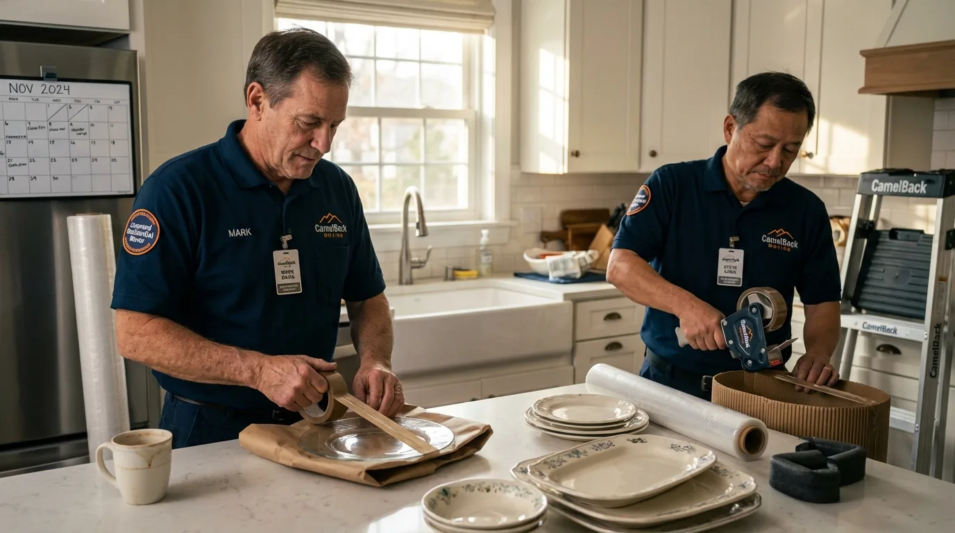 Professional crew packing kitchen dishware in Bloomfield Hills, MI